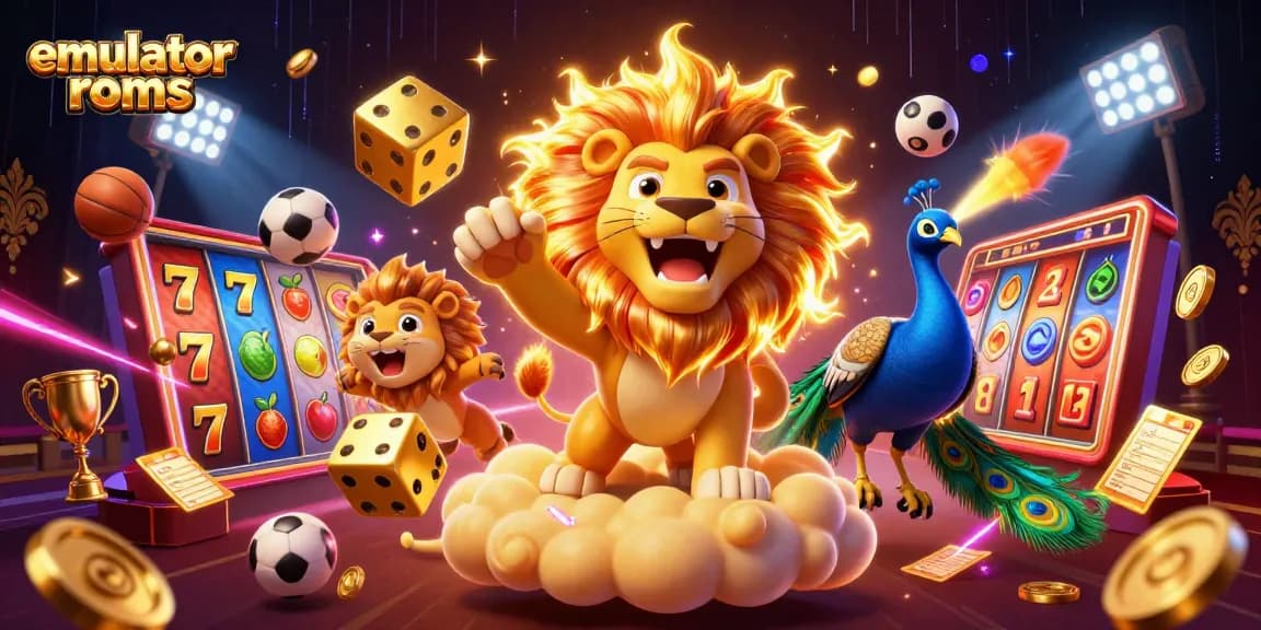 Bet on big wins with emulator roms in this vibrant, casino-themed 3D illustration.