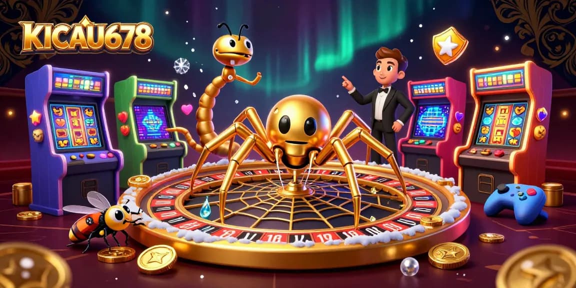 KICAU678 engaging players with vibrant casino fun in a 3D spider roulette scene