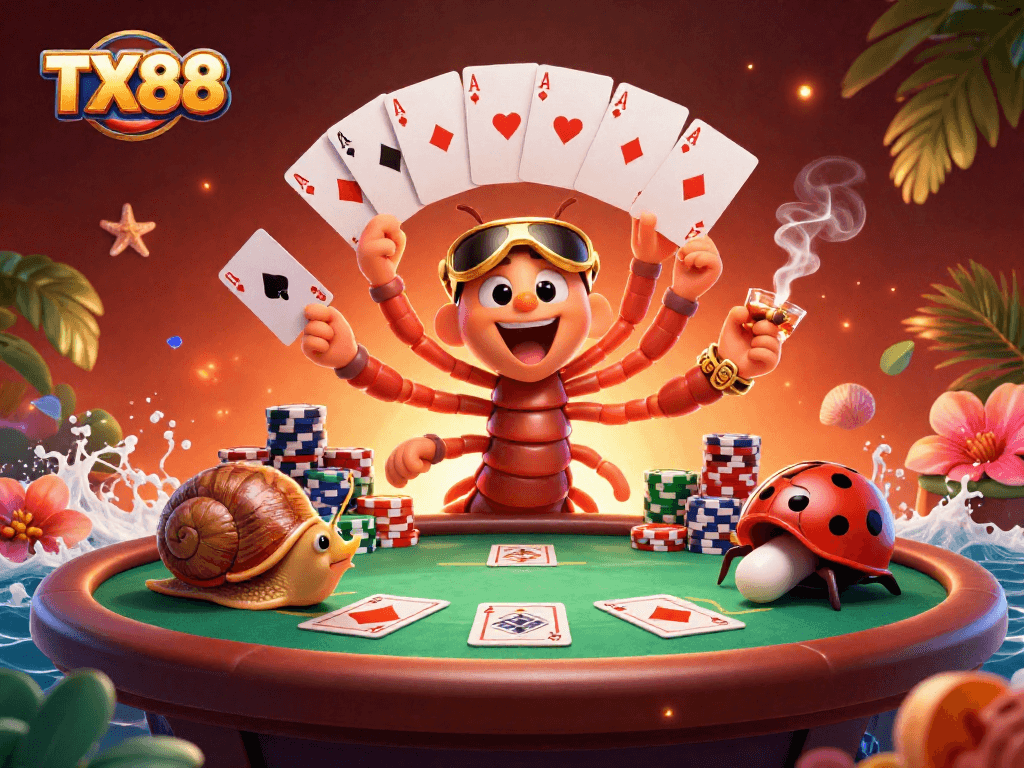 Experience thrilling gameplay at TX88 with our vibrant 3D casino illustration of unique characters.