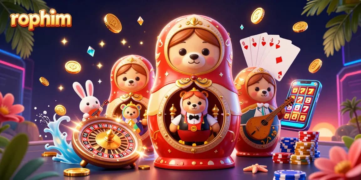 Experience the vibrant world of rophim with colorful casino characters, coins, and games.