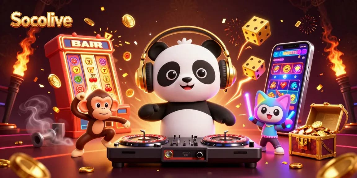Socolive captures the excitement of gaming with captivating characters in an energetic casino illustration