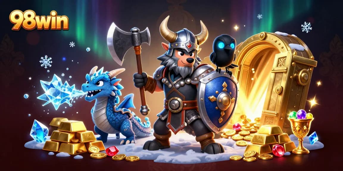 Experience thrilling wins at 98win with fierce characters and piles of gold in an intense gaming scene.