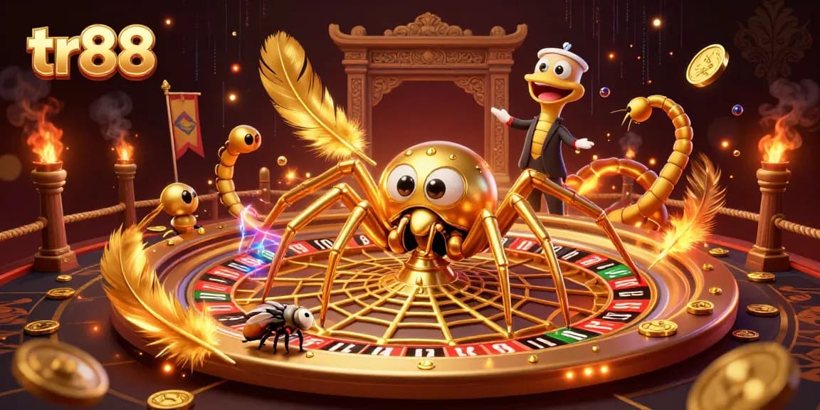 tr88 showcases a busy casino scene with a golden spider and betting elements spinning in action.
