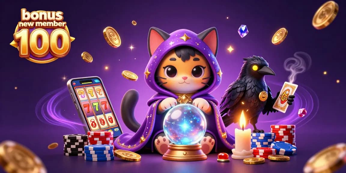 Engage in slots with the bonus new member 100 promotion showcasing 3D characters and dynamic casino elements.