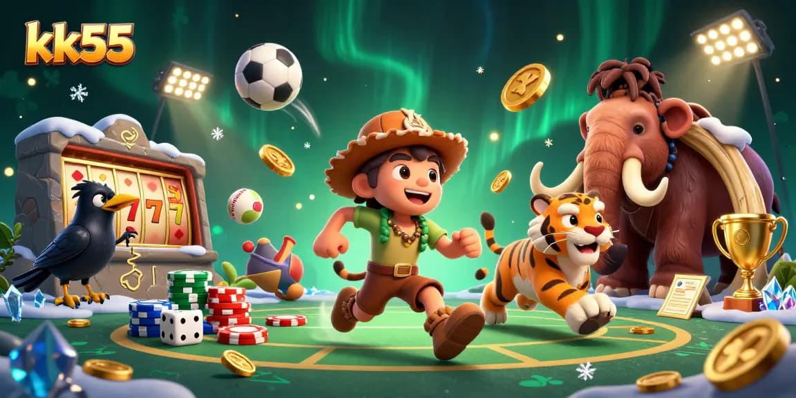 Experience the thrill of kk55 with a lively casino scene featuring unique characters.