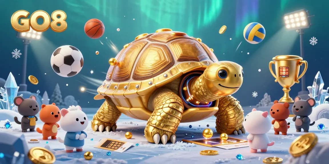 Experience thrilling gameplay with GO8, featuring a magnificent tortoise pinball machine amidst dynamic sports elements.