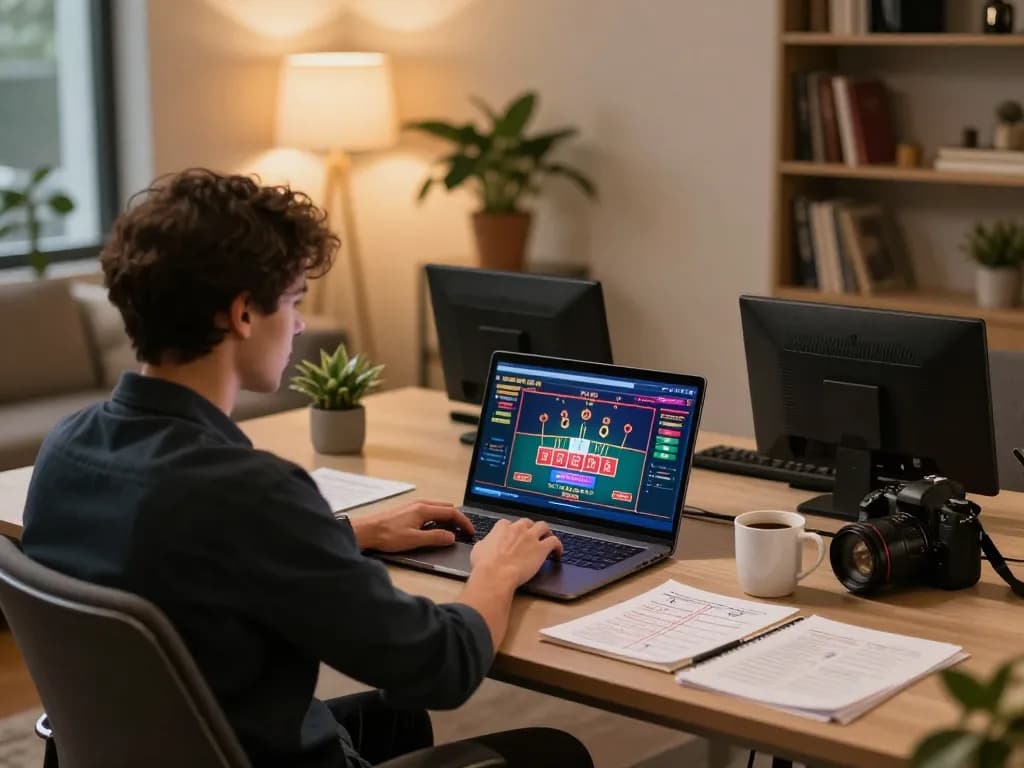 Player strategizing at lc88 online casino using laptop for live blackjack game.