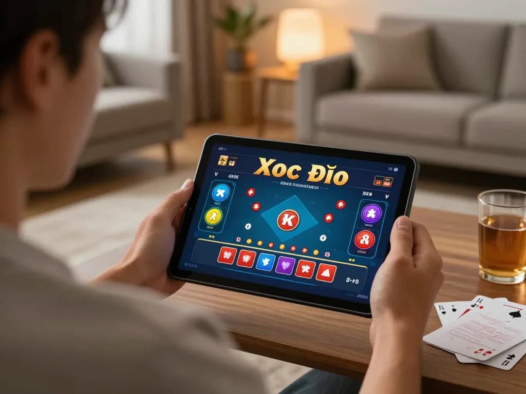 Xocdiaonline player enjoying an intense online game on a tablet at home with strategic notes.