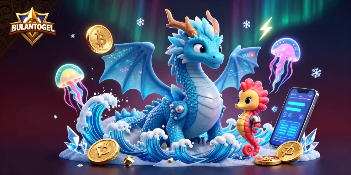 BULANTOGEL showcases engaging 3D casino art with dragons, seahorse knights, and neon crypto elements.