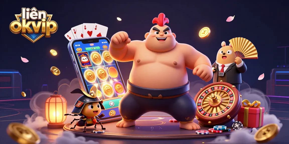 Experience exciting games with liên minh okvip in this vibrant 3D casino scene.