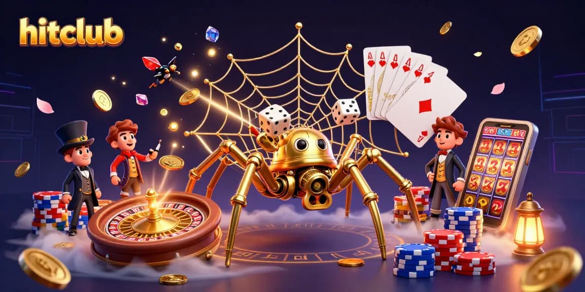 Spin the reels at hitclub with a whimsical steampunk web of chance and sparkling treasures in the scene.
