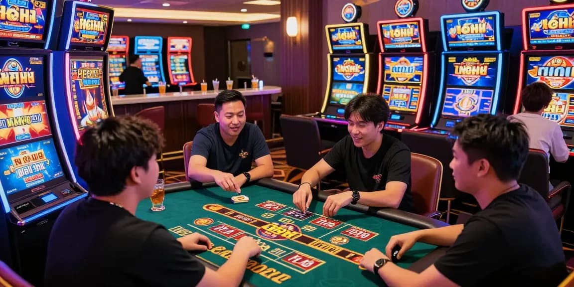 Players enjoying the immersive gaming experience at LC88 casino, depicting excitement and vibrant atmosphere.