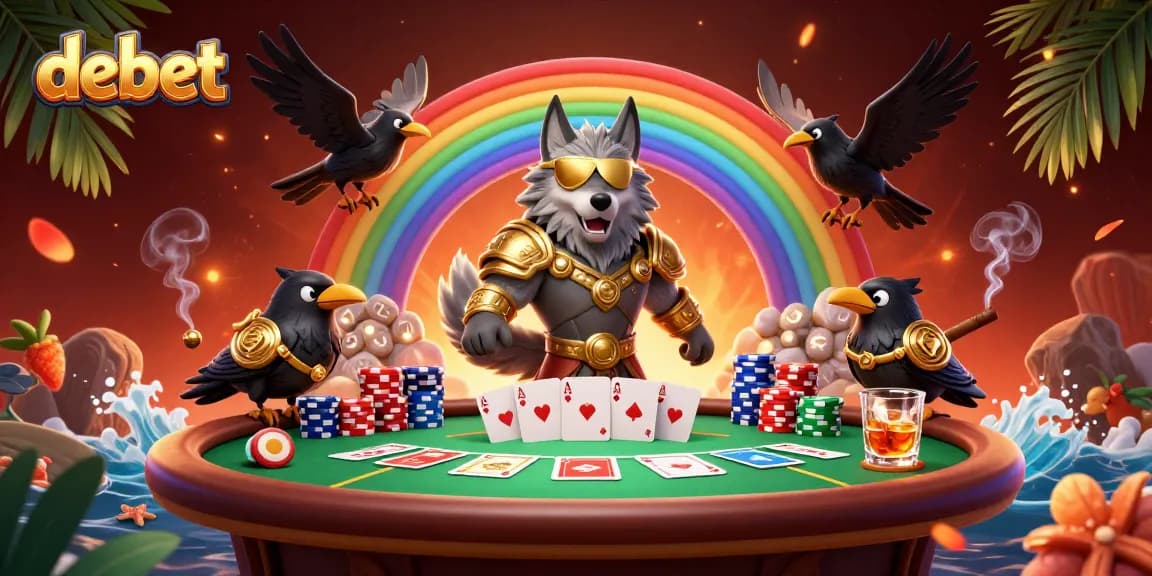 Play poker with debet's stunning 3D Norse-inspired illustration featuring Odin and ravens.