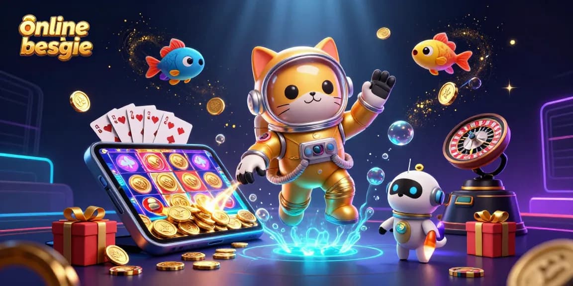 Engaging illustration for online casino belgie featuring a fantasy cat astronaut and gaming elements.
