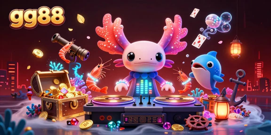 Experience exciting gaming moments with gg88's underwater casino adventure featuring vibrant characters and treasure.