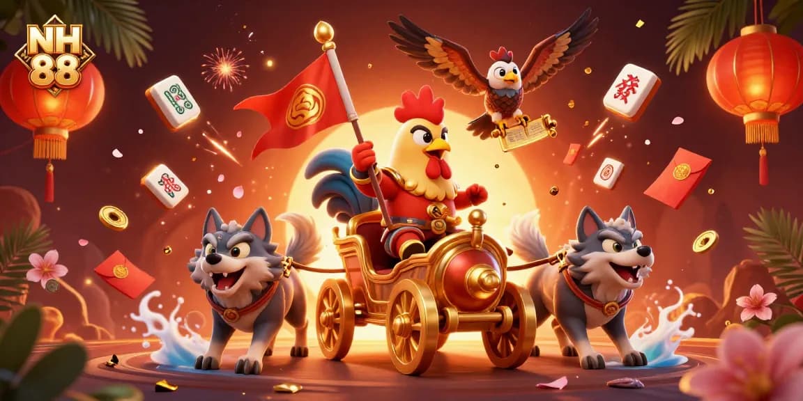 Experience NH 88's thrilling gaming adventures with a vibrant casino-themed illustration featuring iconic characters.