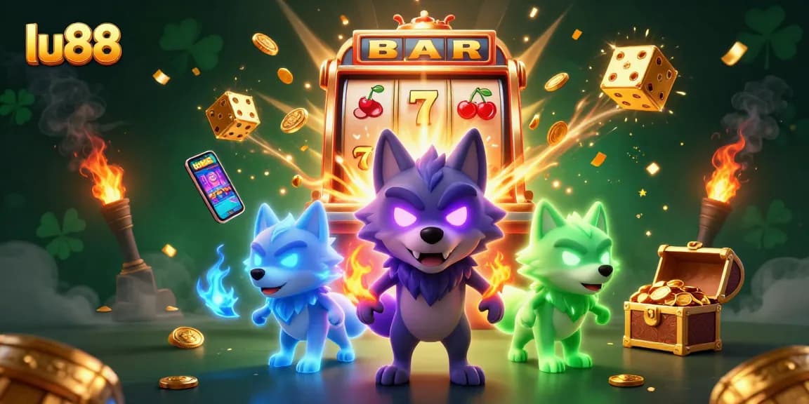 Win big with lu88 in this vibrant 3D casino illustration featuring exciting slot elements and energy.