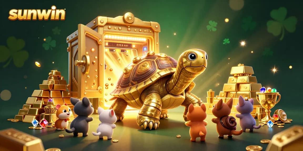 Experience fun with sunwin as excited animals gather around a giant tortoise pinball machine.