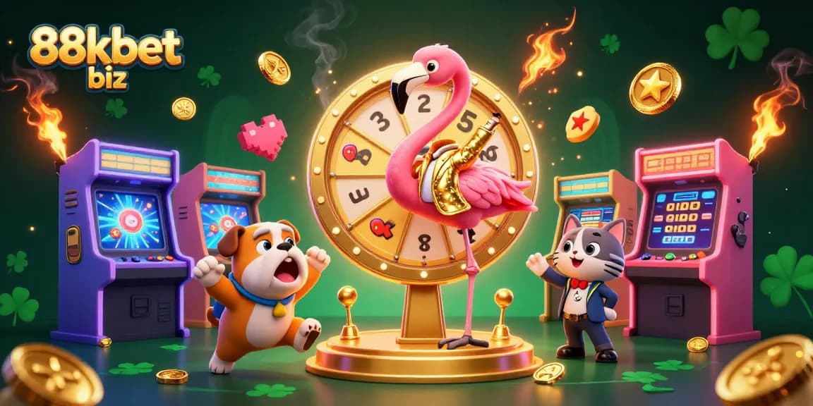 Experience thrilling wins at 88kbet biz, where excitement meets gambling in this vibrant 3D scene.