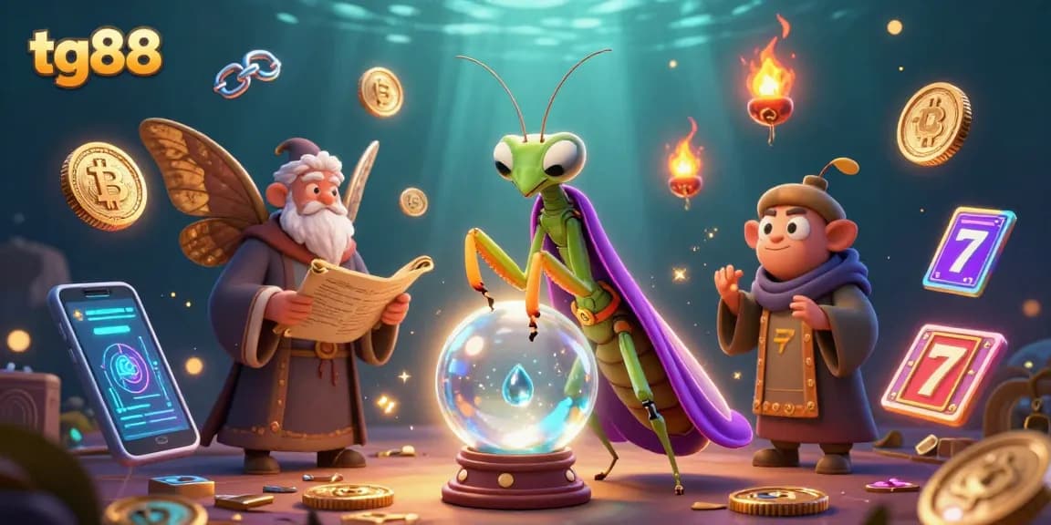 Engage in the tg88 casino experience with vibrant slot elements and mystical characters in a dynamic scene.