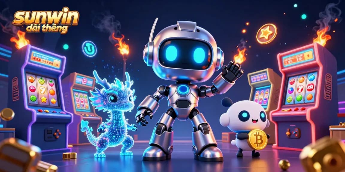 Engage with thrilling games at sunwin đổi thưởng featuring a vibrant 3D cyberpunk casino scene.