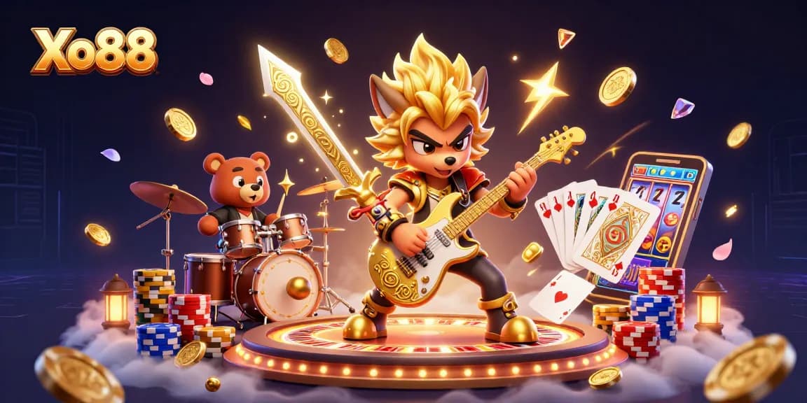 Xo88 showcases vibrant 3D casino gaming action with thrilling rock star characters and dazzling effects.