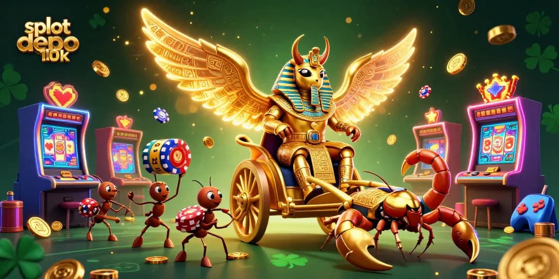 Spin the reels at slot depo 10k while a golden scarab beetle leads the winning excitement!