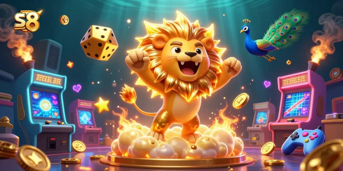 Experience thrilling gaming with the vibrant characters of s 8 amidst colorful arcade elements.