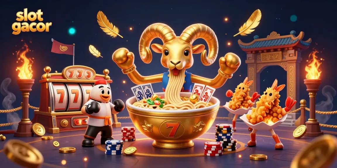 Engage in thrilling slot gacor gameplay with dynamic characters and vibrant colors in a rich casino scene.