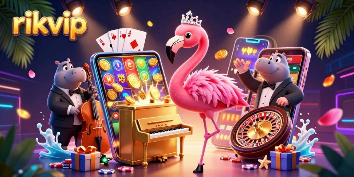 Experience thrilling casino vibes with rikvip, featuring a flamingo singer and dynamic slot games.