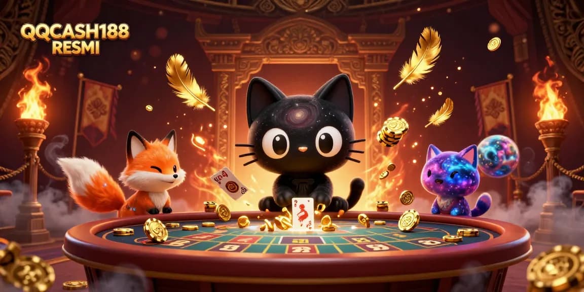 Experience thrilling gaming with QQCASH188 RESMI in a cosmic casino scene featuring dynamic characters.