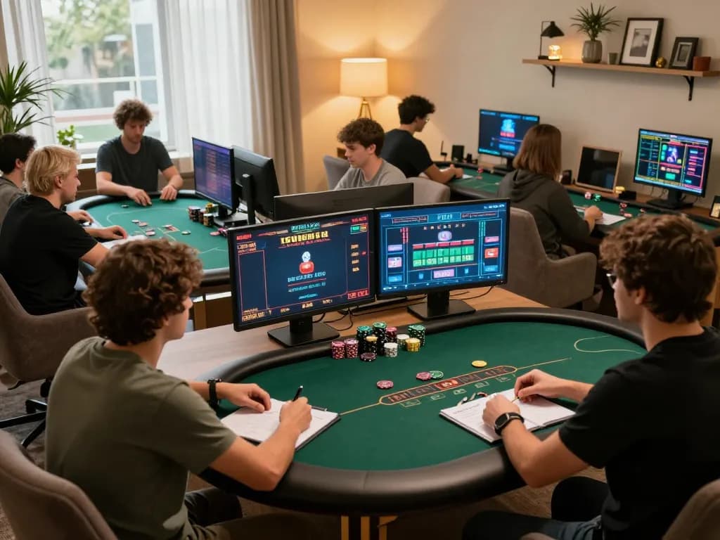 Engaging poker action on 688v platform with players calculating bets and using strategies.