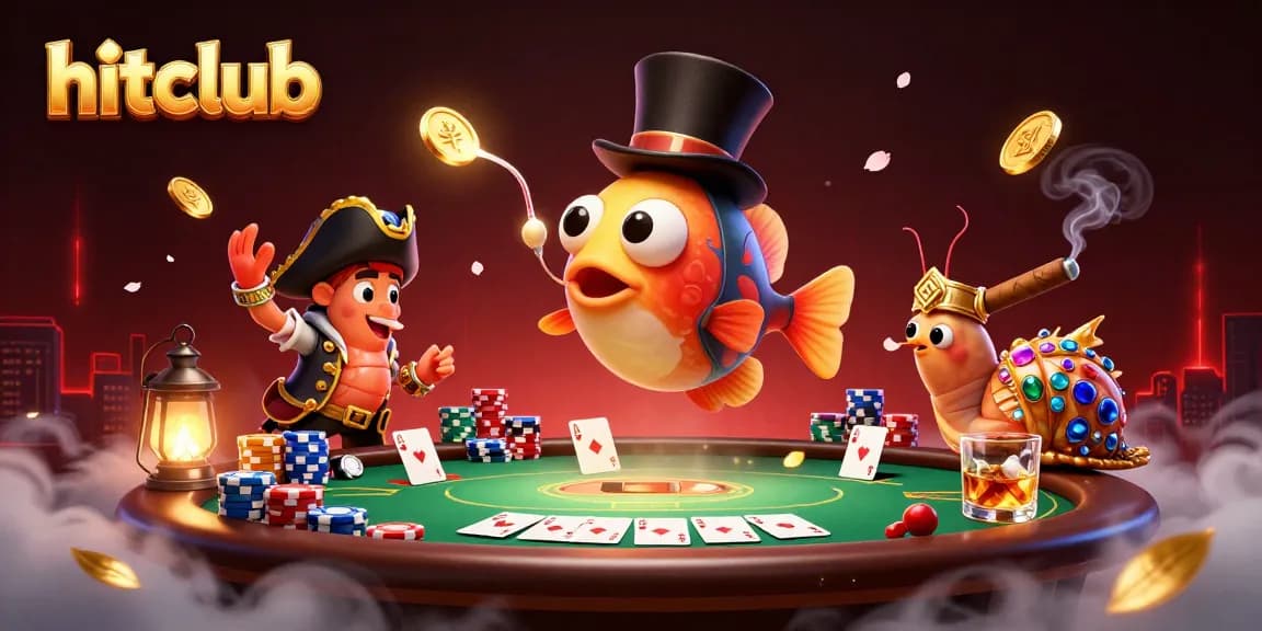 hitclub showcases thrilling gameplay with a 3D anglerfish, shrimp, and snail surrounding poker chips