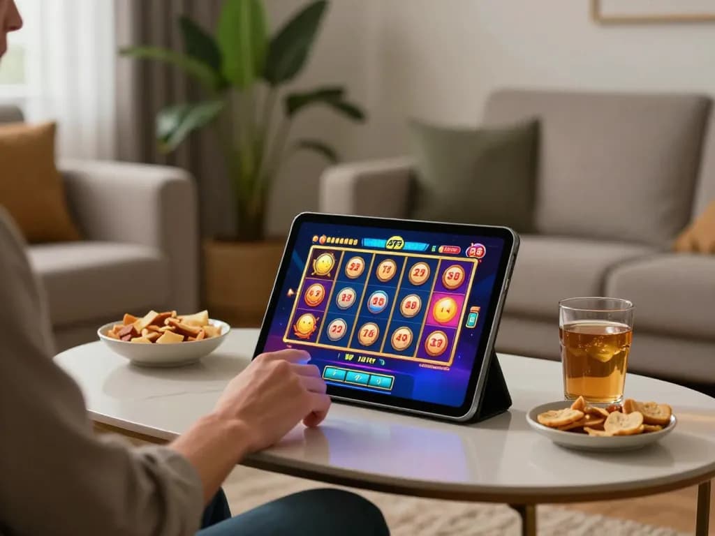 Engaging with jili707 slot machines brazil on a tablet in a cozy home setting