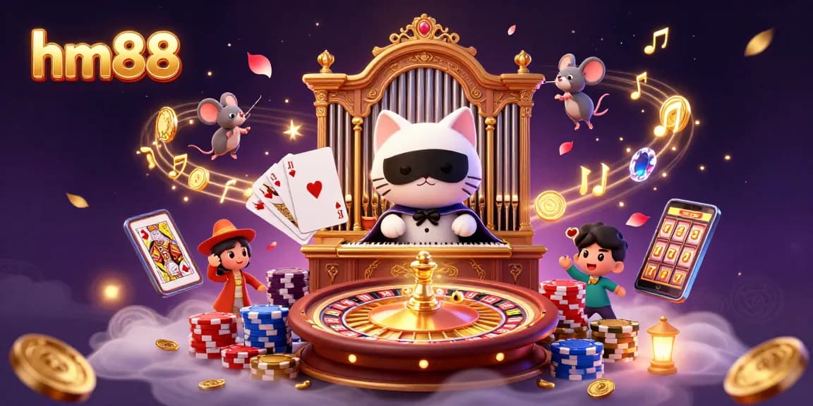 hm88 offers winning strategies for players with its vibrant casino-themed illustration.