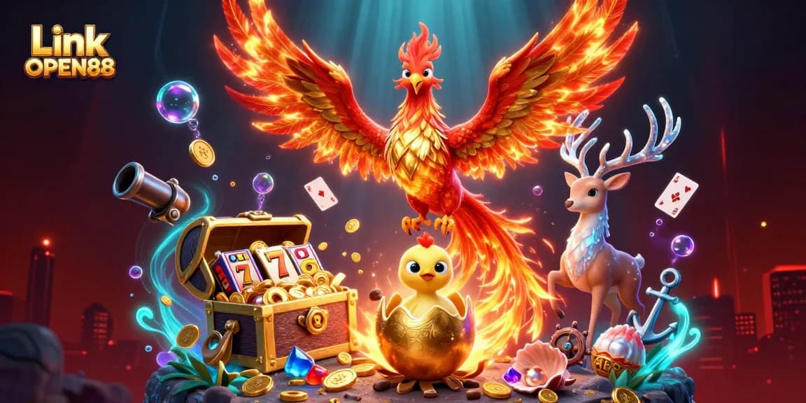 Spin and win with Link OPEN88 featuring majestic phoenixes and casino excitement in action.