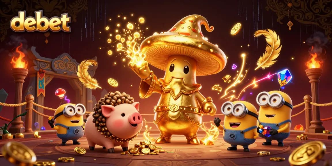 Experience debet magic with a golden wizard and treasure-hunting pig in an exciting casino adventure.
