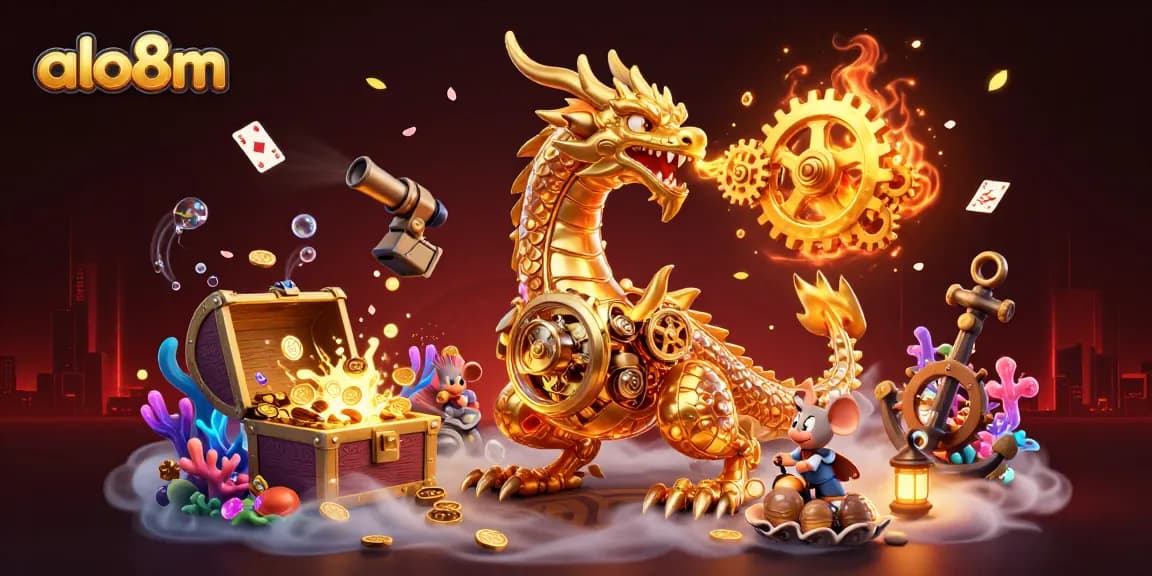 Experience thrilling gaming with alo8m's golden dragon and vibrant casino elements.