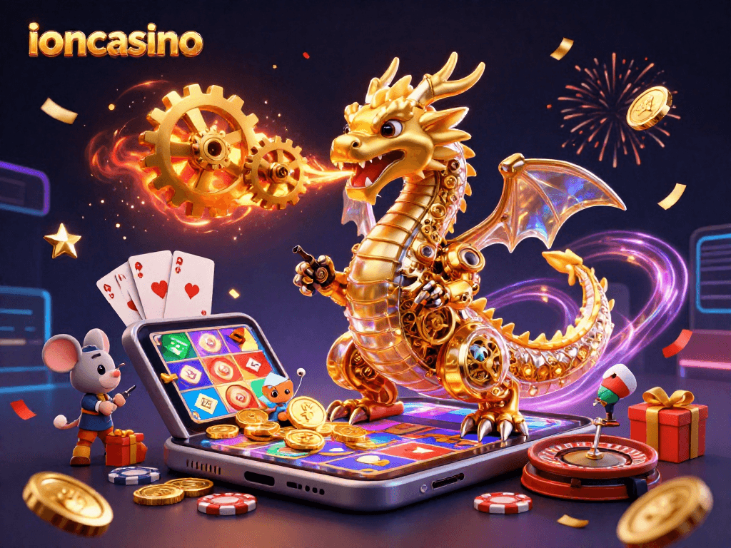 Experience exciting gaming action at ioncasino with a golden dragon and vibrant slot game features!