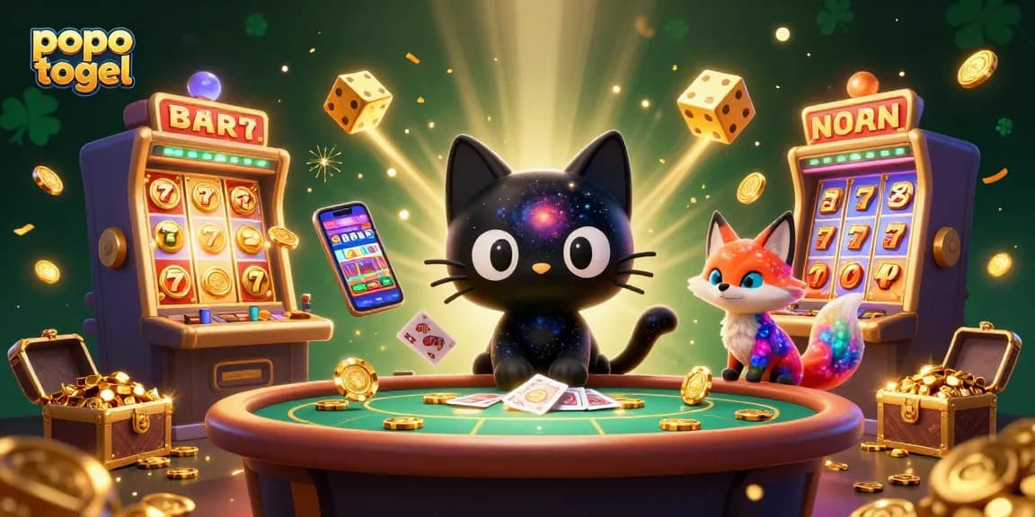 Join the fun at popo togel with a captivating cosmic casino scene filled with games and excitement.