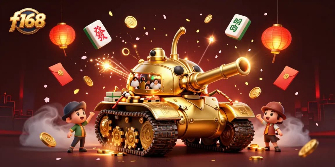 F168 invites players to experience its vibrant casino world inside a golden beetle tank, featuring rich gambling elements.