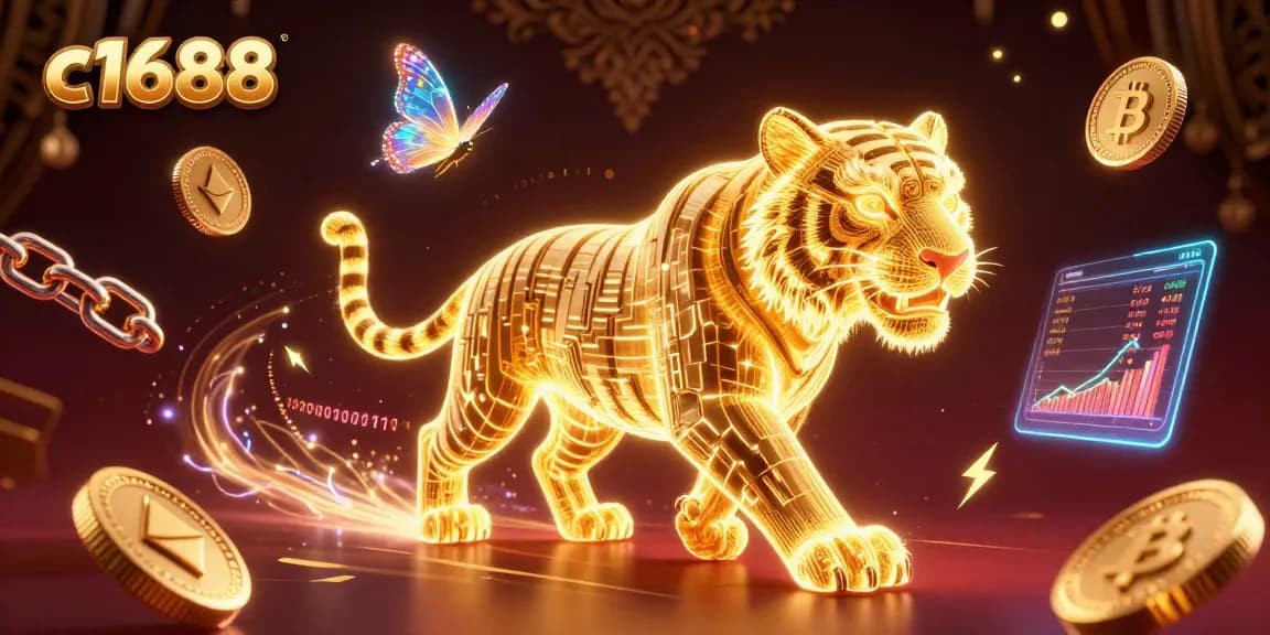 Experience thrilling gaming action with c1688 in a vibrant digital casino, showcasing neon light effects and cryptocurrencies.