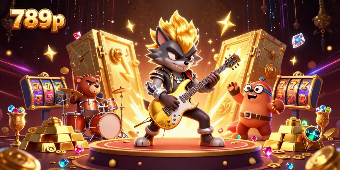 Join the 789p gaming adventure as the rock star wolf captivates on stage surrounded by casino riches and slot elements