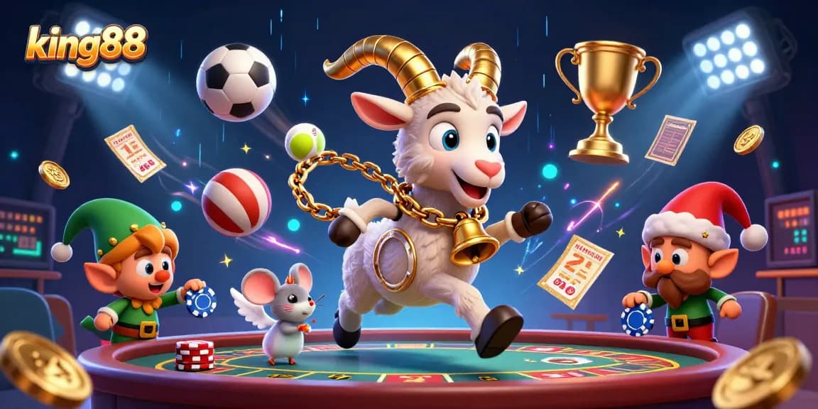 King88 delivers thrilling gaming experiences with festive characters in a vibrant casino scene.