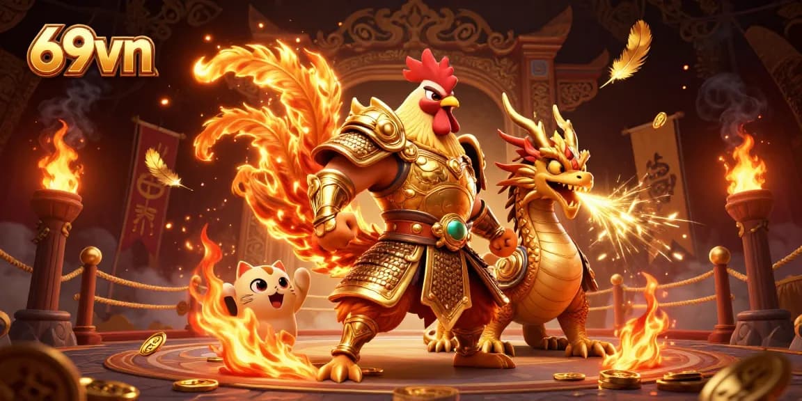 Engage in thrilling action with 69vn, showcasing fierce warriors amidst a vibrant casino setting.
