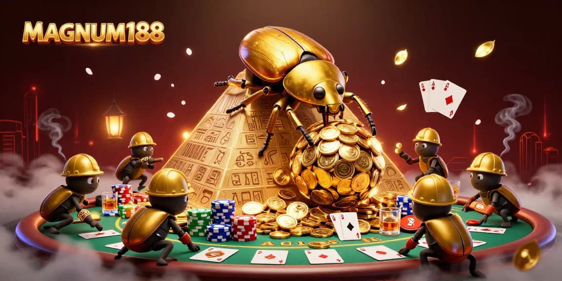 Experience thrilling gameplay at MAGNUM188 with vibrant casino elements and golden coins.