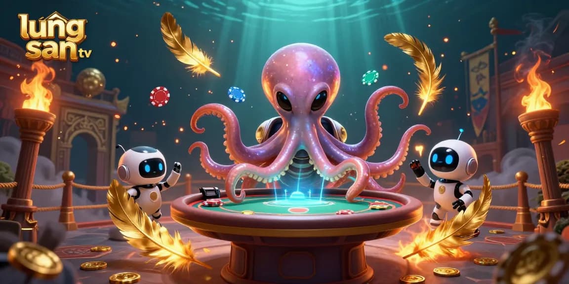 Experience thrilling games with lương sơn tv featuring an alien octopus at a holographic poker table.
