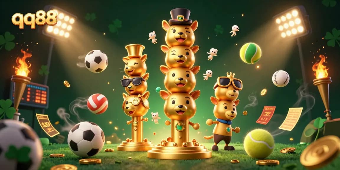 Bet on qq88 with dynamic sports betting elements and a vibrant 3D casino atmosphere.