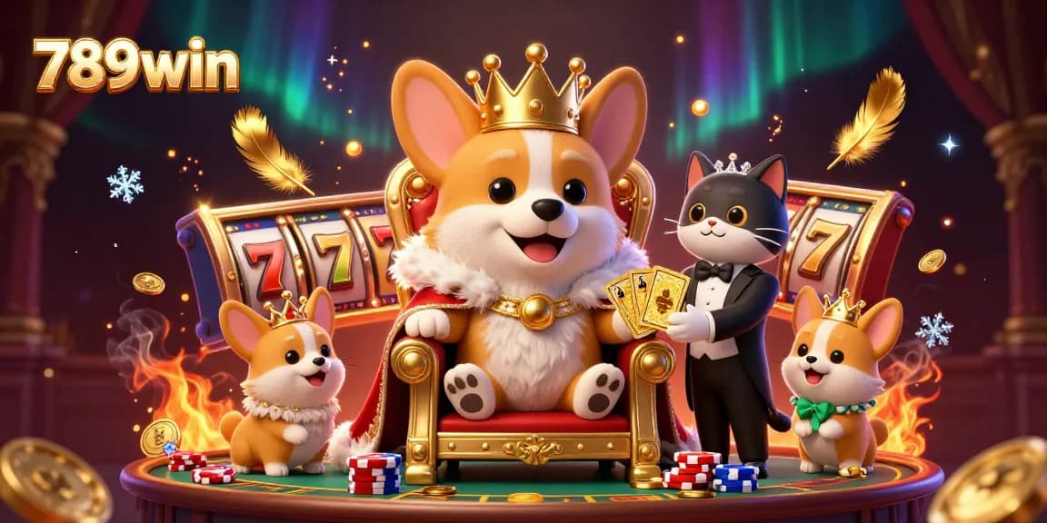 Experience thrilling betting with 789win in a lively casino atmosphere featuring a royal corgi.