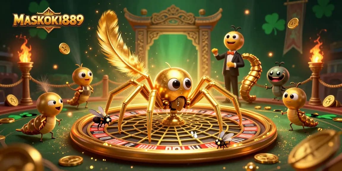 Experience the thrill of betting at MASKOKI889 with a golden spider roulette scene.